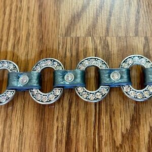 Premier Designs Pewter Leather & Crystal Snap Bracelet